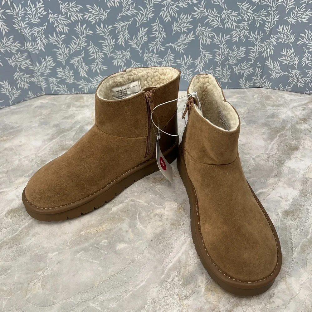 NEW Cat & jack faux shearling ankle boots tan back to school fall winter 5